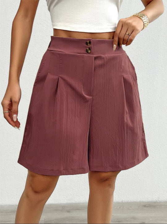 Damen Elegante Shorts mit Knopfverschluss und faltigem Design EB