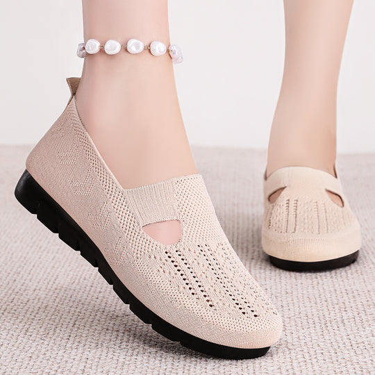 Damen Bequeme Slip-On Freizeitschuhe mit atmungsaktivem Strickdesign EB