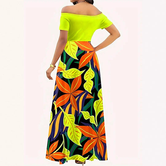 Damen Off-Shoulder Maxikleid mit floralem Design und elastischem Taillenband EB
