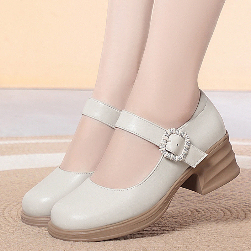 Damen Klassische Mary Jane Ballerinas mit modischem Riemen und komfortablem Blockabsatz EB