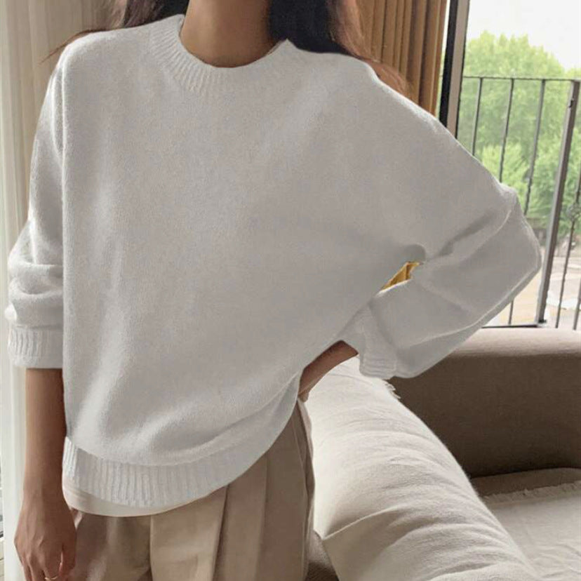 Damen Gemütlicher Rundhals-Pullover aus hochwertigem Stoff EB