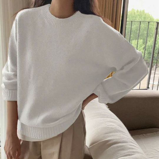 Damen Gemütlicher Rundhals-Pullover aus hochwertigem Stoff EB