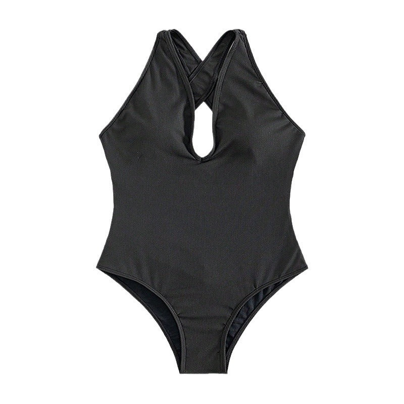 Damen Hochgeschnittener Badeanzug mit tiefem V-Ausschnitt und feinem Rippdesign EB