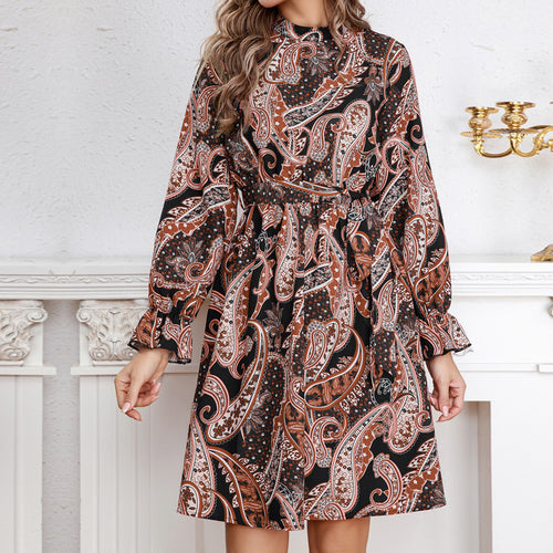 Damen Wickelkleid mit elegantem Paisleymuster und voluminösen Ärmeln EB