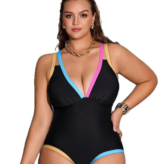 Damen Sportlicher Einteiler Badeanzug mit modischen Farbakzenten EB