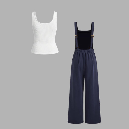 Damen lässiger Tank-Top und weit geschnittenen Latzhose Set EB