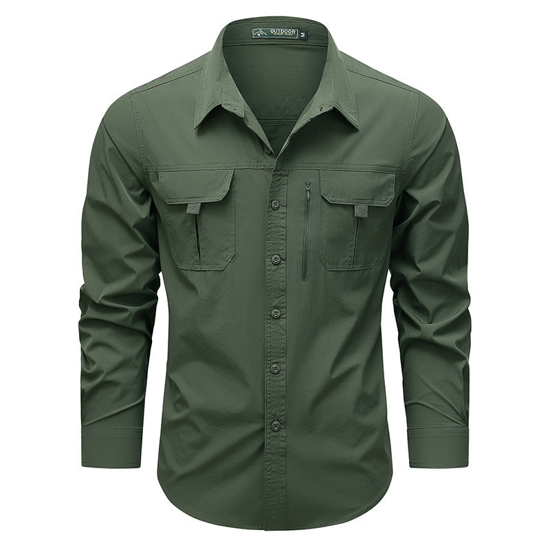 Men's  technical long-sleeve utility shirt with dual flap chest pockets and concealed zip utility pocket EB