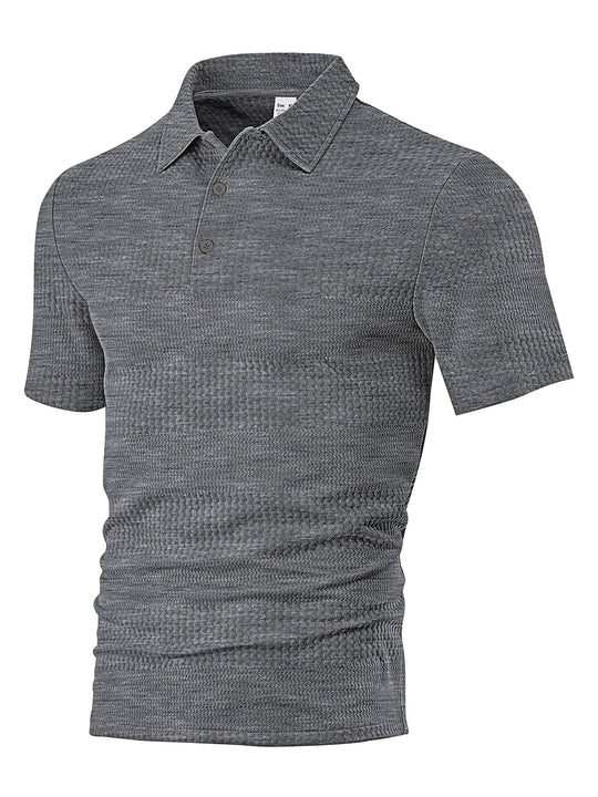 Herren nan körperbetontes Kurzarm-Polo aus elastischem Jacquardstrick mit Hemdkragen EB