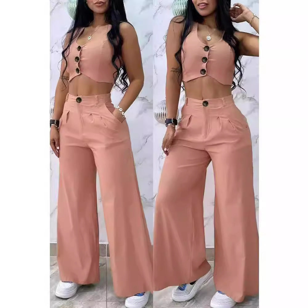 Damen Zweiteiliges Crop-Top und weite Hose Set EB