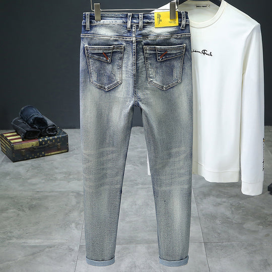 Herren modische Ripped Jeans mit kreativen Steppnähten EB