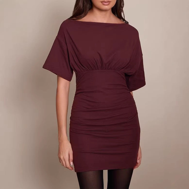 Damen figurbetontes Wickelkleid mit Raffungen und weiten Ärmeln EB