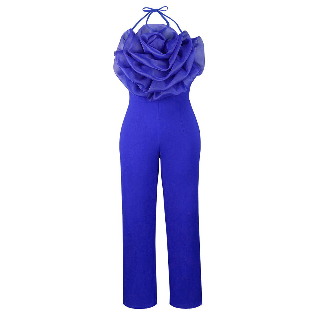 Damen eleganter Jumpsuit mit voluminösem Blumenkragen EB
