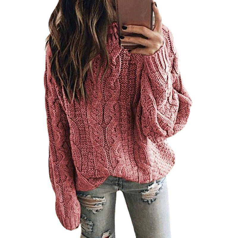 Damen lässiger Grobstrickpullover mit romantischem Zopfmuster EB