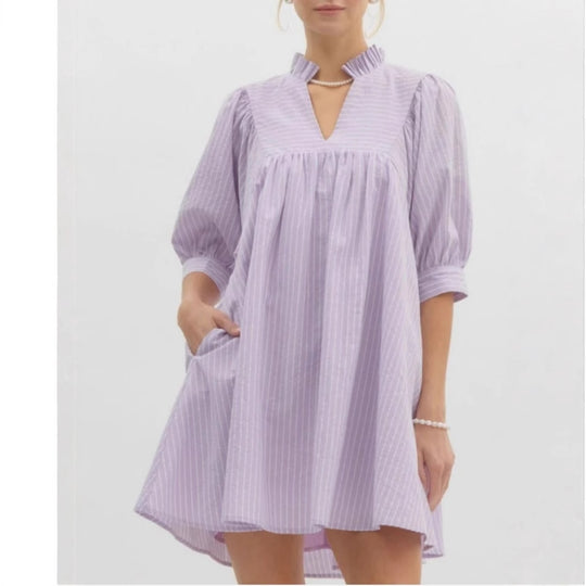 Damen Kurzarm Kleid mit modernem Stehkragen und Volant-Detail EB
