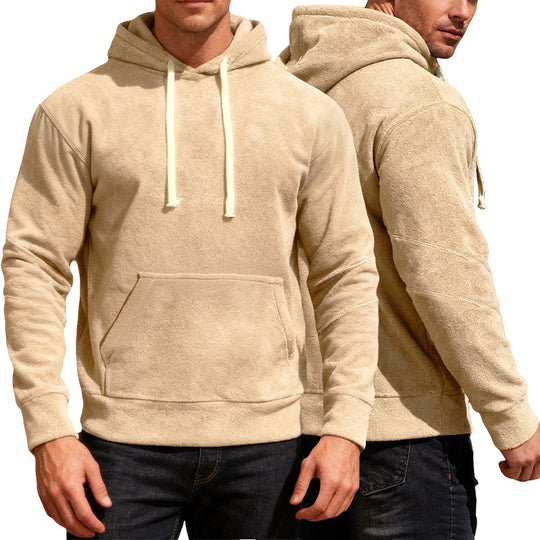 Herren nan samtweicher Kapuzenpullover mit Nahtdetails, Kängurutasche und Kontrastkordel EB