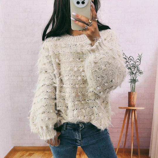 Damen lässiger Oversized-Pullover aus strukturiertem Material mit einzigartigem Design EB