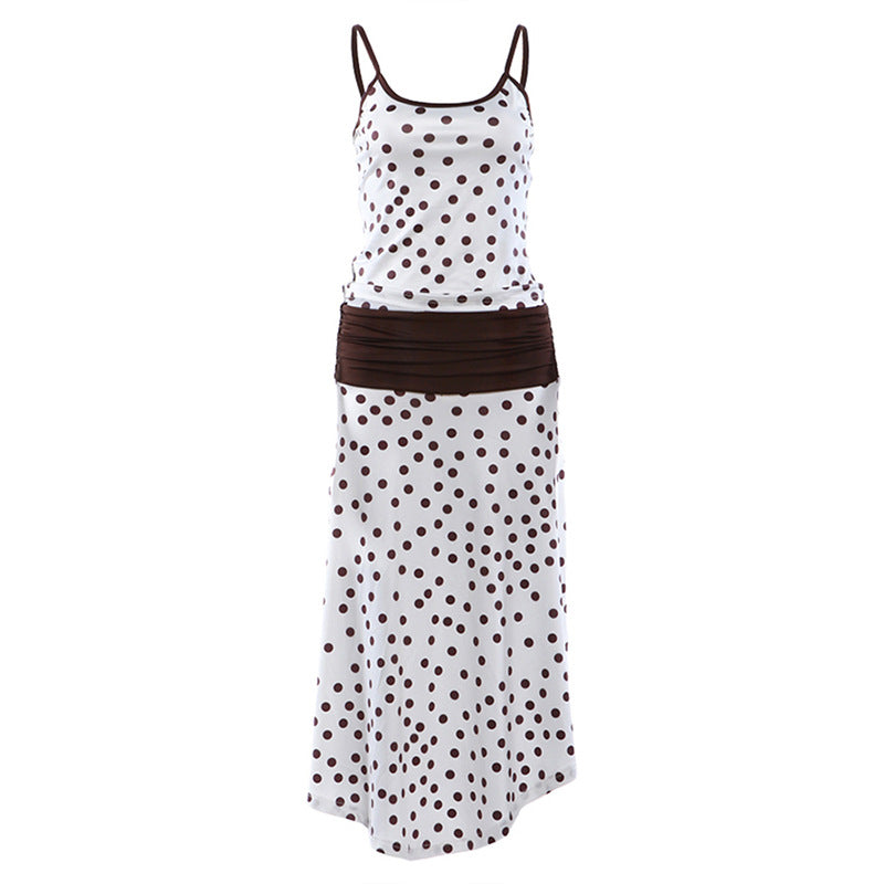 Damen Maxi Kleid mit eleganter Raffung und Punkte-Muster EB