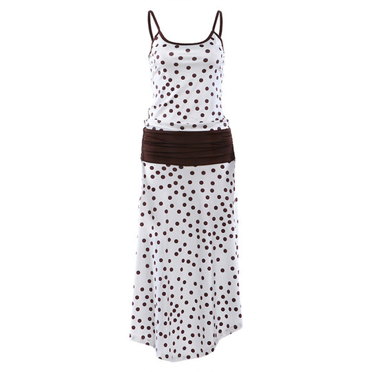 Damen Maxi Kleid mit eleganter Raffung und Punkte-Muster EB