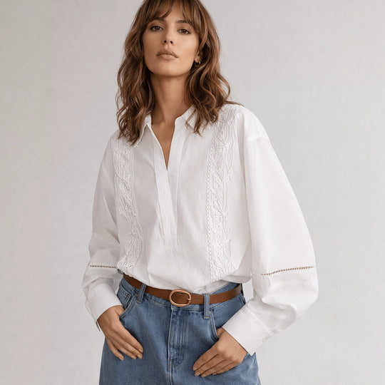 Damen Elegante Bluse mit feinen Stickdetails EB