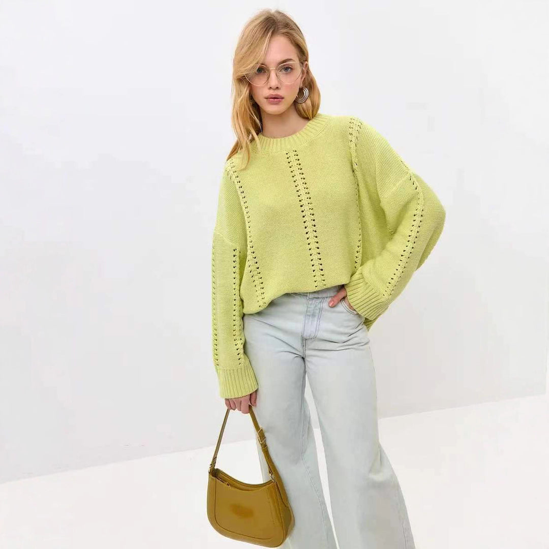 Damen lässiger Strickpullover mit strukturiertem Design und überschnittenen Schultern EB