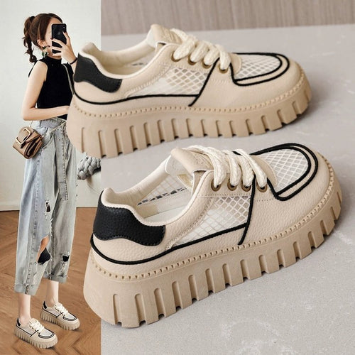 Damen Trendige Plateau Sneakers mit atmungsaktivem Netzdesign EB