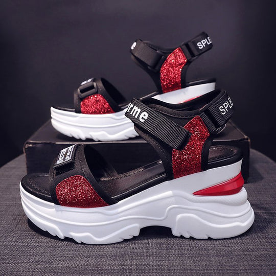 Damen Sportliche Sandalen mit glitzerndem Riemendesign EB