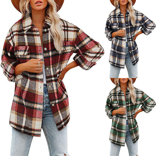 Damen Karierte Baumwolljacke im lässigen Oversized-Schnitt EB