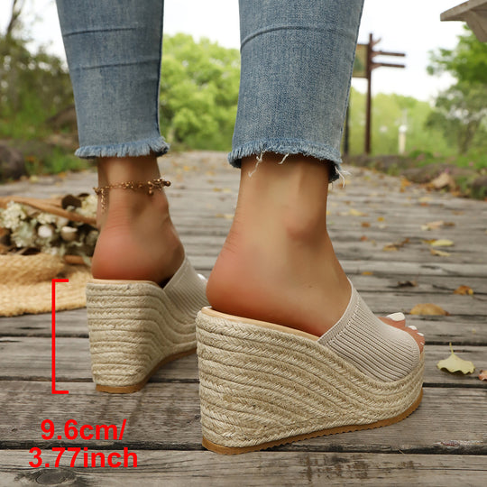 Damen modische Wedge-Pantoletten mit elastischem Obermaterial EB