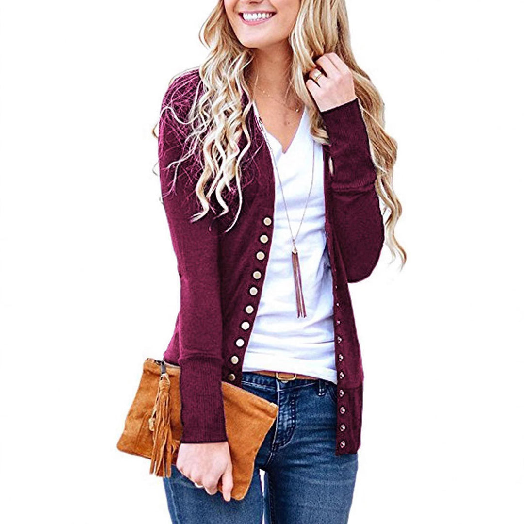 Damen nan Feinstrick-Cardigan mit dekorativen Metallknöpfen und schmaler Silhouette EB