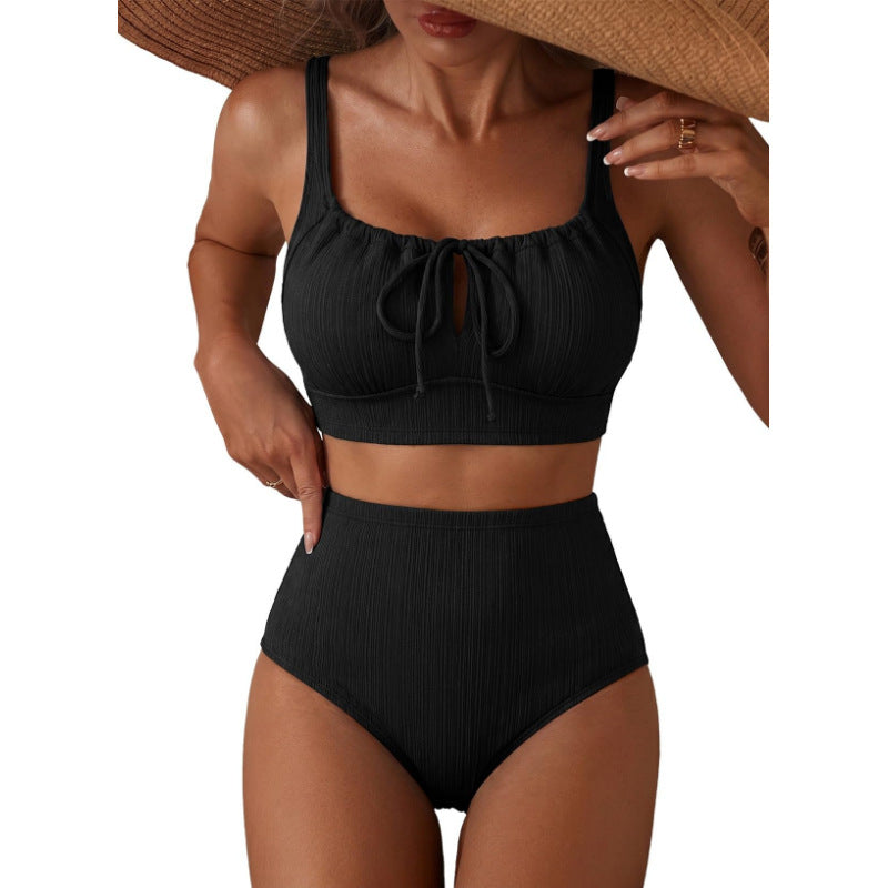 Damen Hochgeschnittener Bikini mit gerafftem Oberteil EB