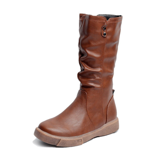 Damen nan komfortabler Slouch-Stiefel mit wadenhohem Schaft weichem Kunstleder und leichter Plateau-Laufsohle EB