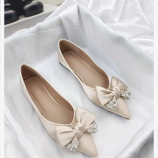 Damen elegante Ballerinas mit funkelndem Schleifendekor EB