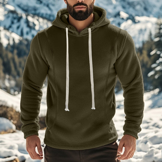 Herren bequemer Fleece Kapuzenpullover mit hohem Kragen und praktischer Kängurutasche EB