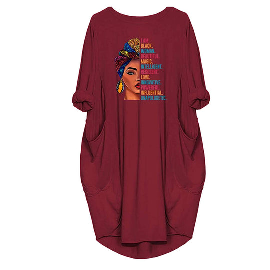 Damen Kleid mit lässigem Schnitt und kreativen Motiv und praktischen Taschen EB