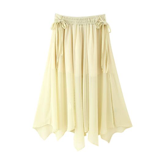 Damen plissierter Midi-Rock mit verstellbarem Bindeband EB