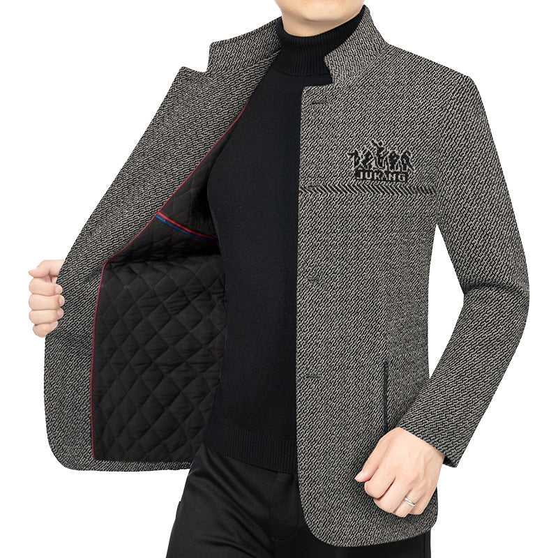 Herren Wollmantel mit Teddyfutter, Stehkragen und schmaler Silhouette EB