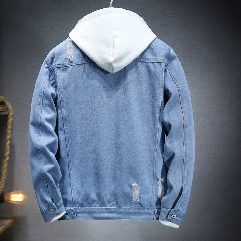 Herren lässige Jeansjacke mit bequemem Hoodie-Einsatz und modischen Details EB
