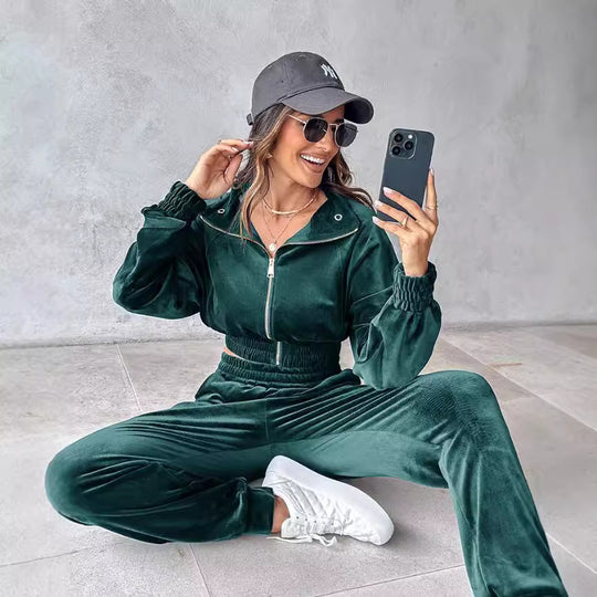 Damen lässiger Sportanzug mit elastischem Bund und Taschen EB