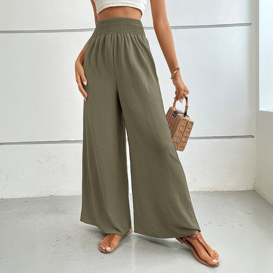 Damen Palazzo-Hose mit hohem, elastischem Rüschenbund und Eingrifftaschen EB