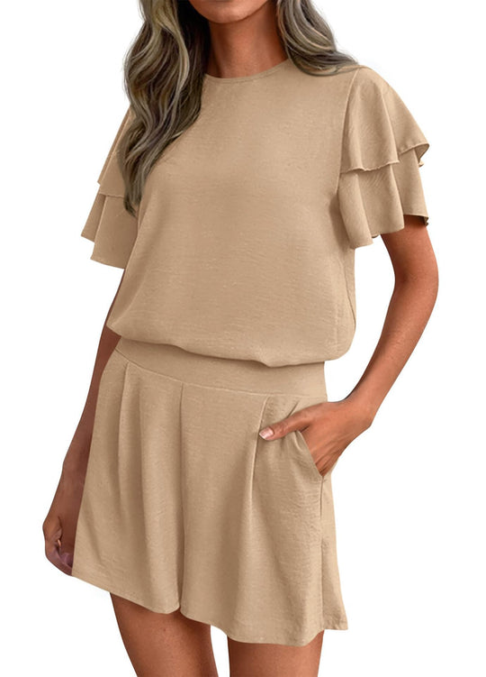 Damen Verspieltes Jumpsuit mit Rüschendetails und seitlichen Taschen EB