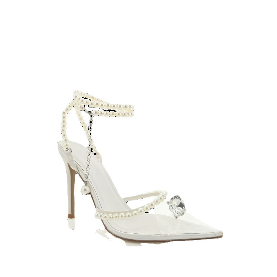 Femme Elegante Offen-Zehen Stiletto Absätze mit Perlglanz-Details EB