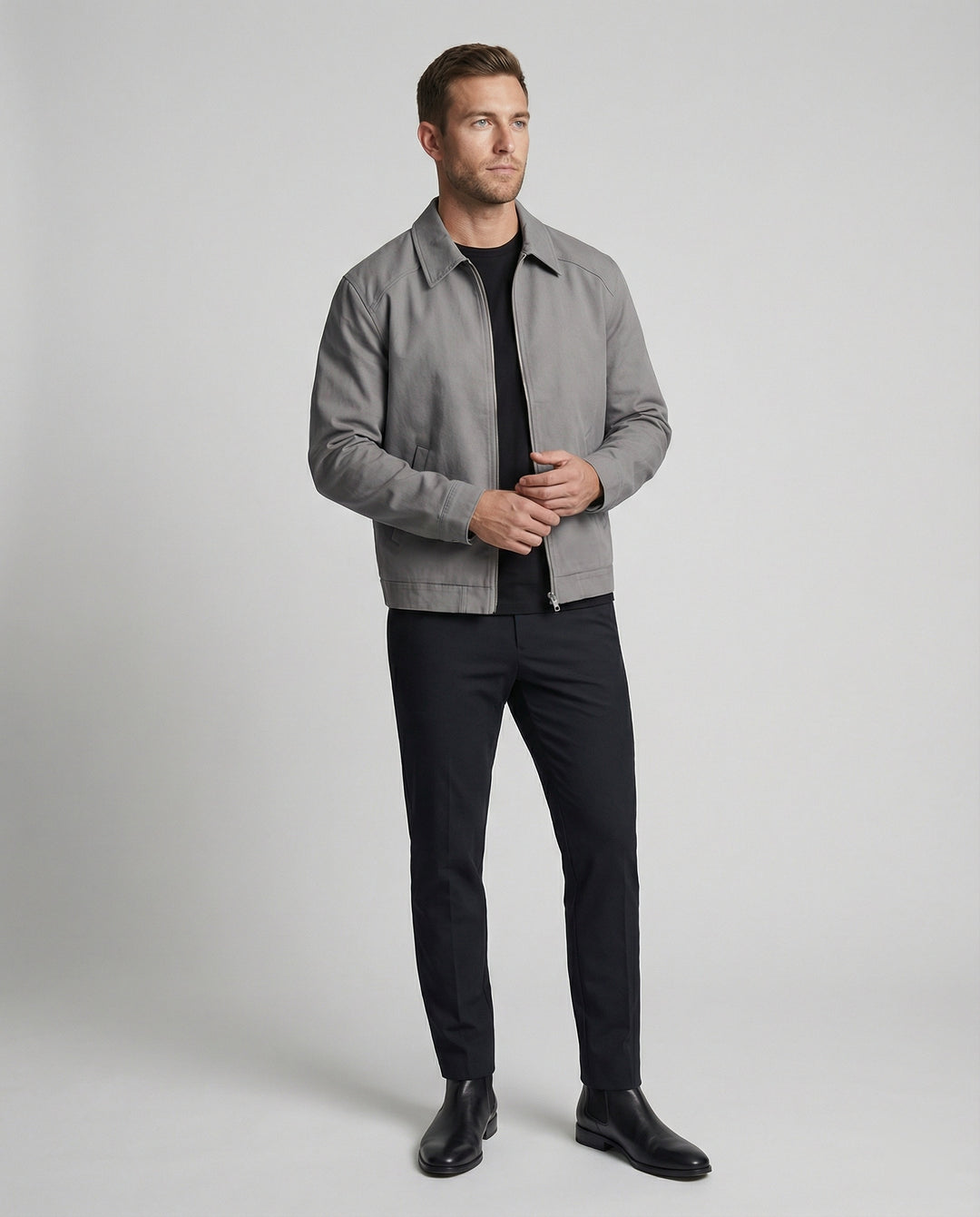 Herren kastige Zip-Jacke mit Hemdkragen und minimalistischen Teilungsnähten EB