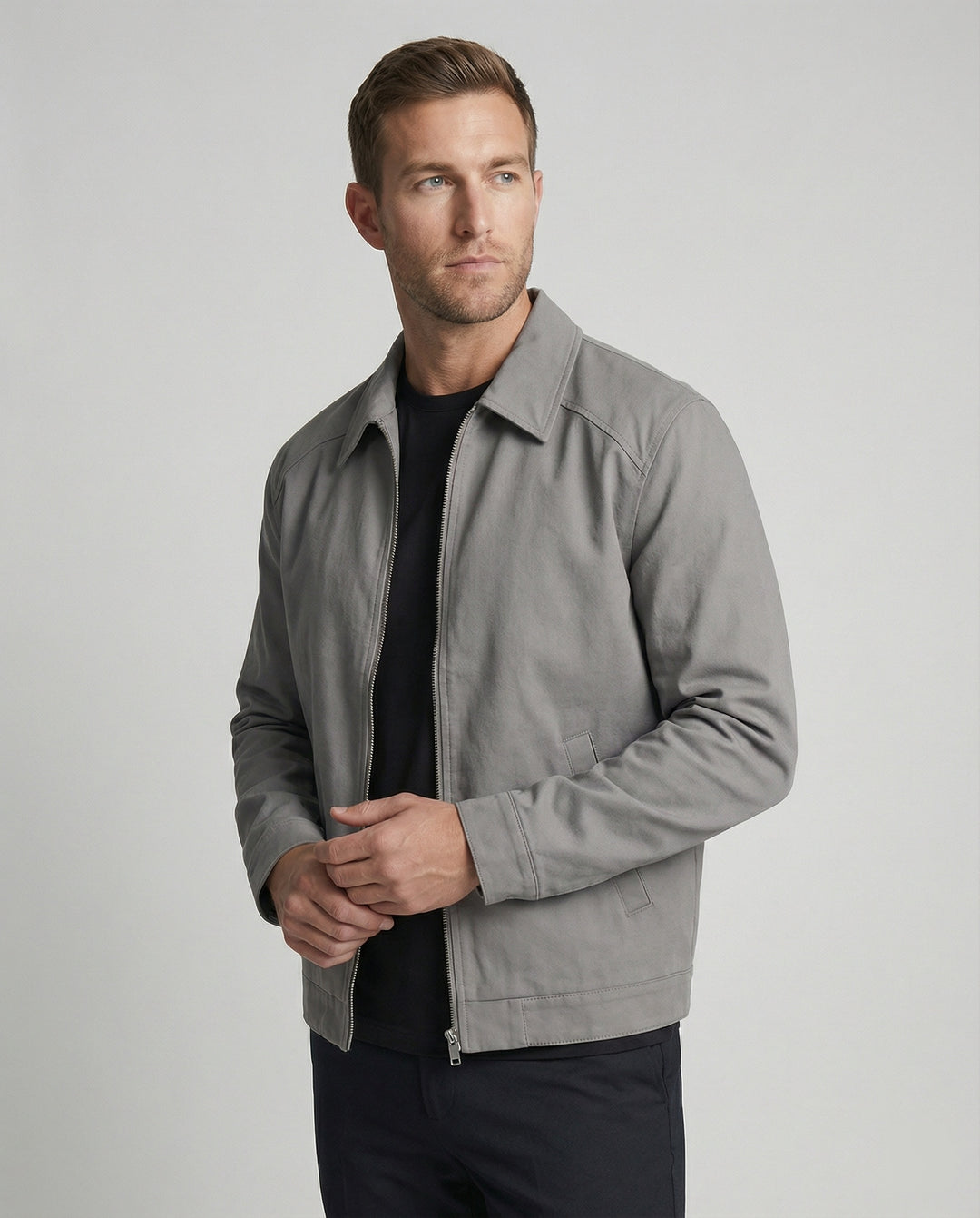 Herren kastige Zip-Jacke mit Hemdkragen und minimalistischen Teilungsnähten EB