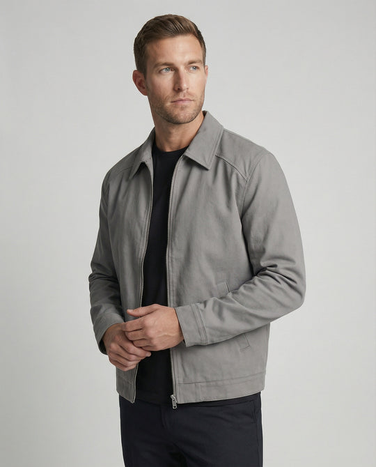 Herren kastige Zip-Jacke mit Hemdkragen und minimalistischen Teilungsnähten EB