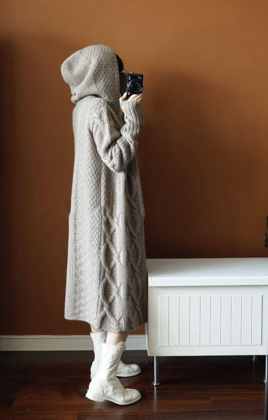 Damen Strickmantel mit vielseitigem Kapuzen-Design und komfortablem Schnitt EB