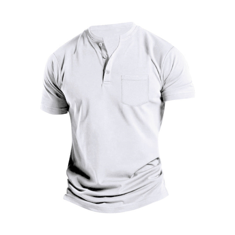 Herren Kurzarm-Henley-T-Shirt mit praktischer Brusttasche EB