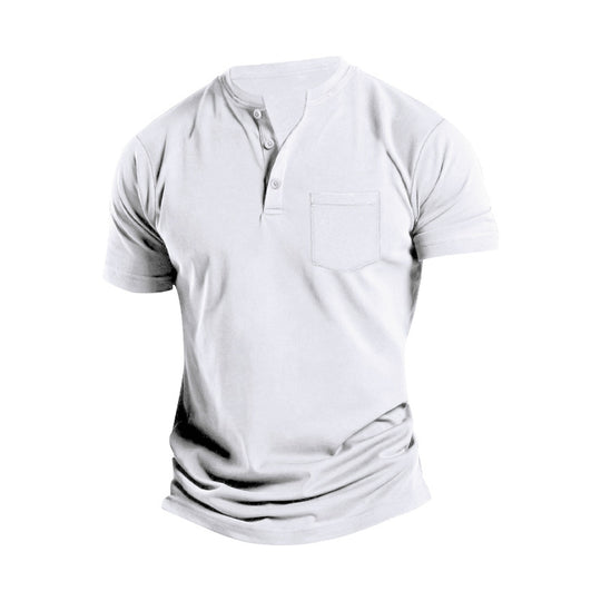 Herren nan atmungsaktives Baumwoll-Elasthan Kurzarm-Henley mit Brusttasche EB