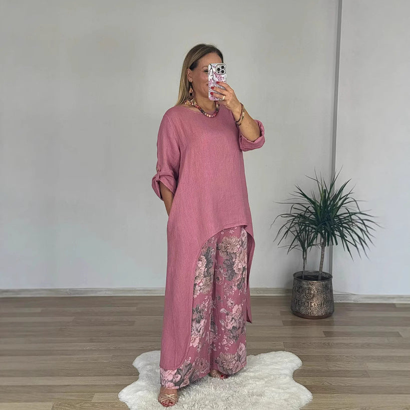 Damen Relaxed Fit Leinen Tunika Top EB