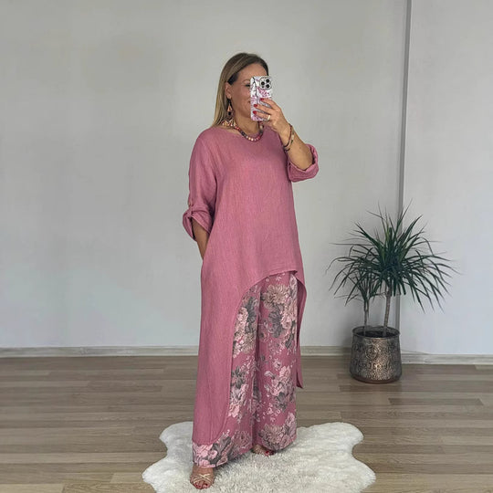 Damen Relaxed Fit Leinen Tunika Top EB