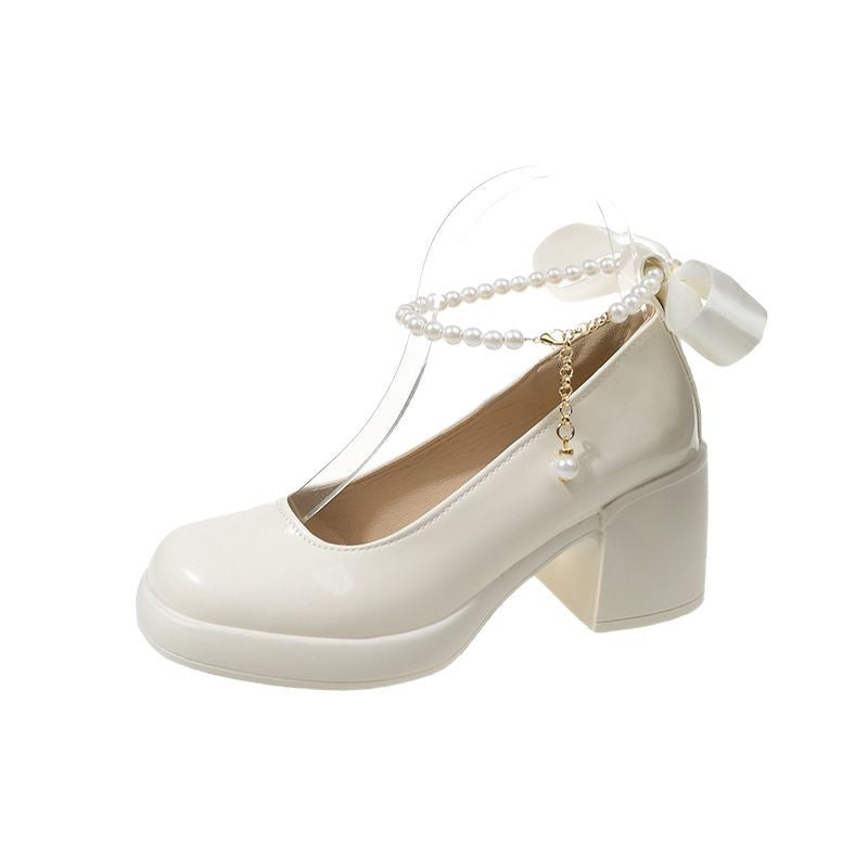 Damen Elegante Plateau-Pumps mit Perlen- und Schleifenverzierung EB